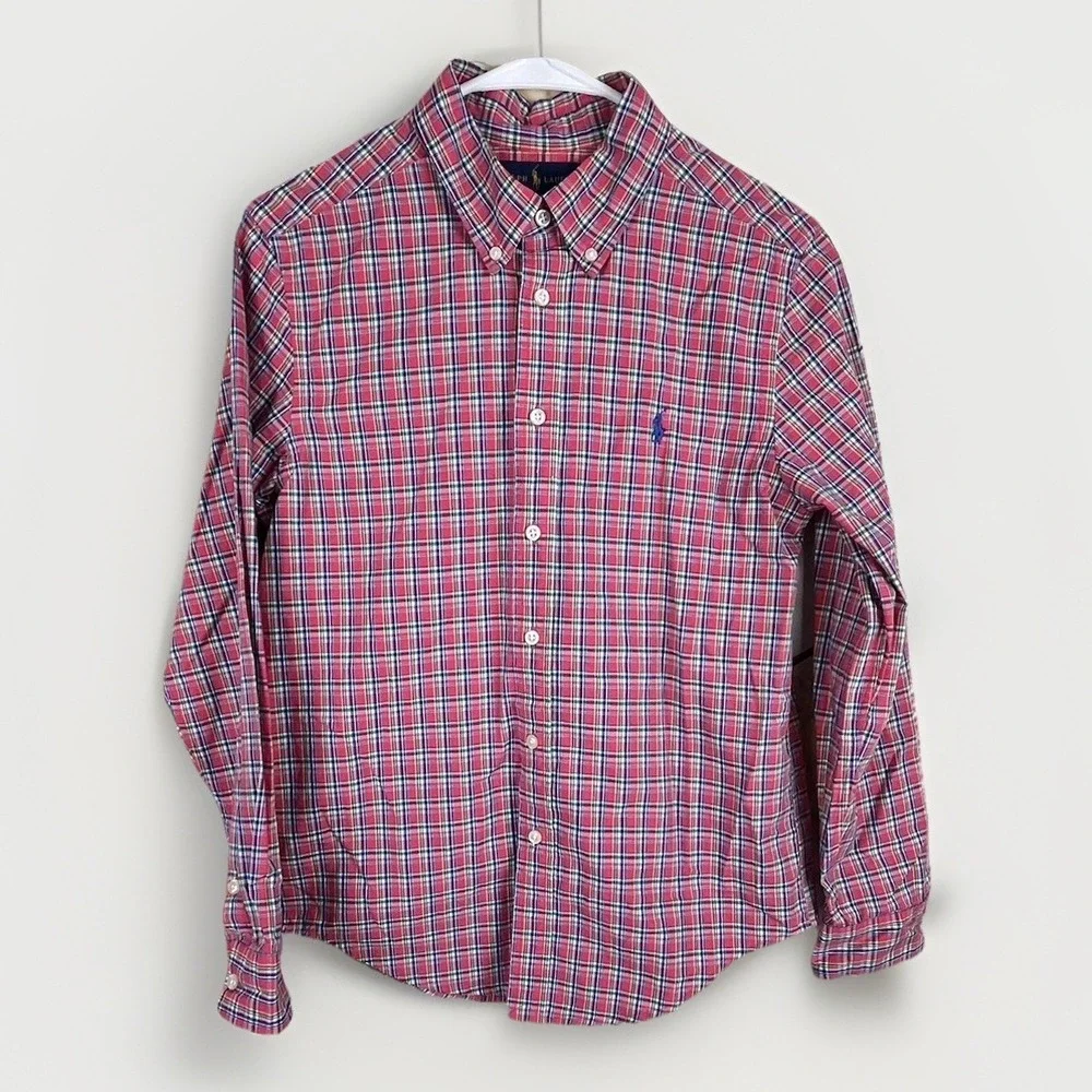 Ralph Lauren Shirt Size Youth Large 14-16 Button Down Long Sleeve Pink Plaid